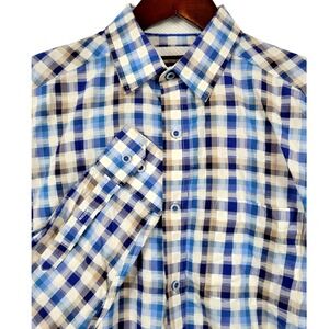 Johnston & Murphy Men's Plaid Long‎ Sleeve Button Up Shirt - Medium
